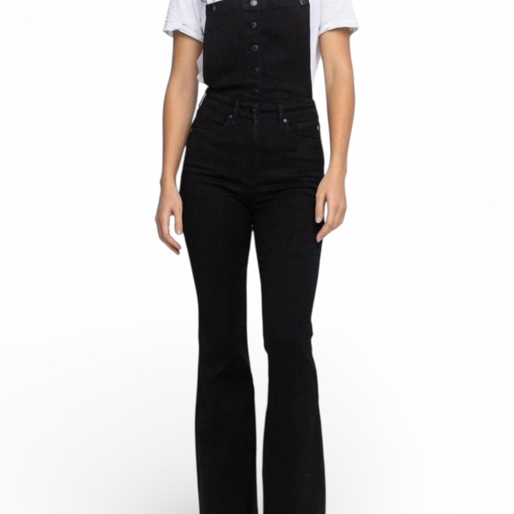 Judy Blue Tummy Control Retro Flare Black Overalls Denim Jumpsuit Size Large - Picture 7 of 16